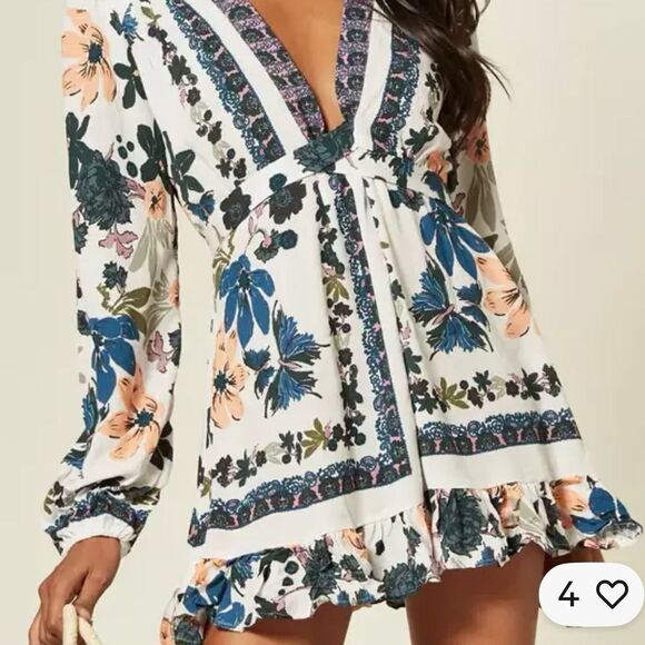 Free People Tops - Free People Violet Hill Mini Dress Tunic Women's Size 4 Floral Boho babydoll Y2K